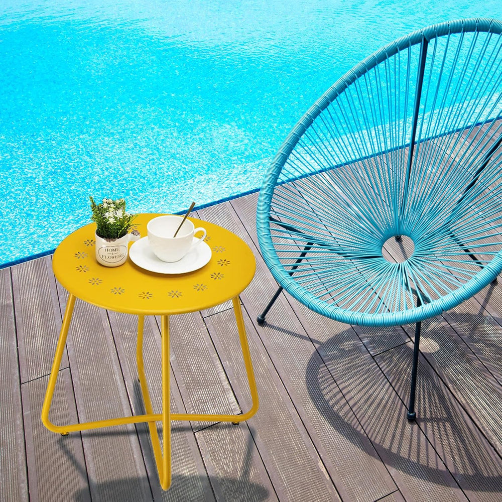 danpinera Outdoor Side Tables with Flower Cut Outs, Weather Resistant Steel P...