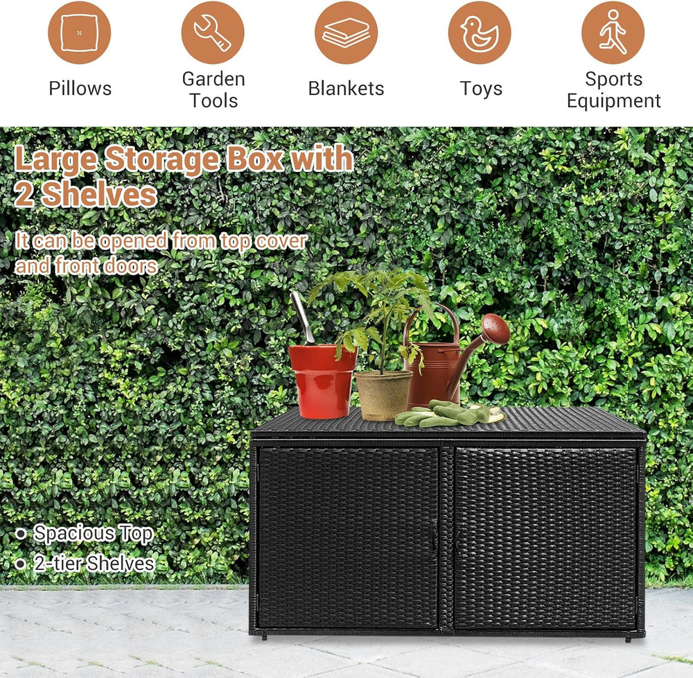 Giantex Rattan Deck Box Outdoor&Indoor 88 Gallon Wicker Storage Bench W/S...