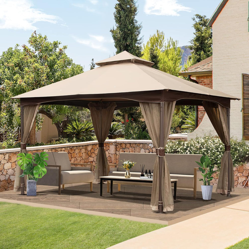 Domi 10' x 13' Outdoor Canopy with Mosquito Netting, Double Roof Soft...