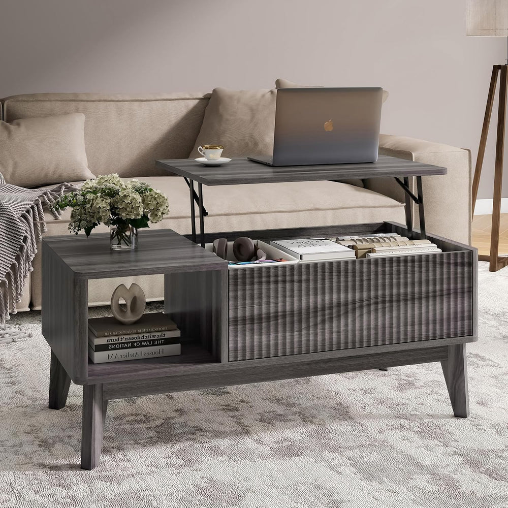 LYNCOHOME Fluted Lift Top Coffee Table with Storage,Modern Center Table for L...
