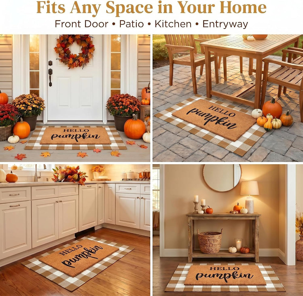 Fall Decor Door Mat Combo Set, 100% Coco Coir Welcome Mat + 28 x 43 Inches Co...