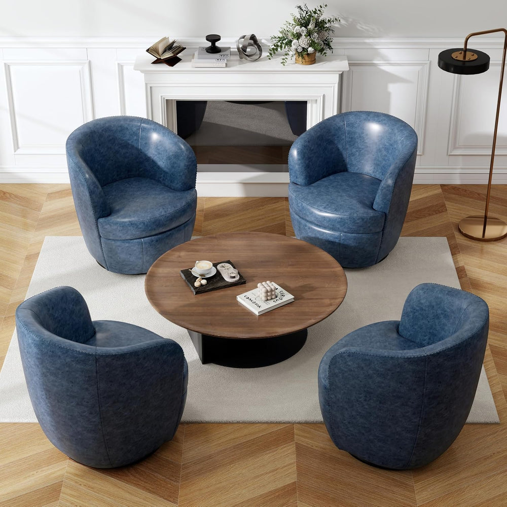 Oversized Swivel Barrel Chair, Comfy Reading Armchair, Navy Blue, Set of 2