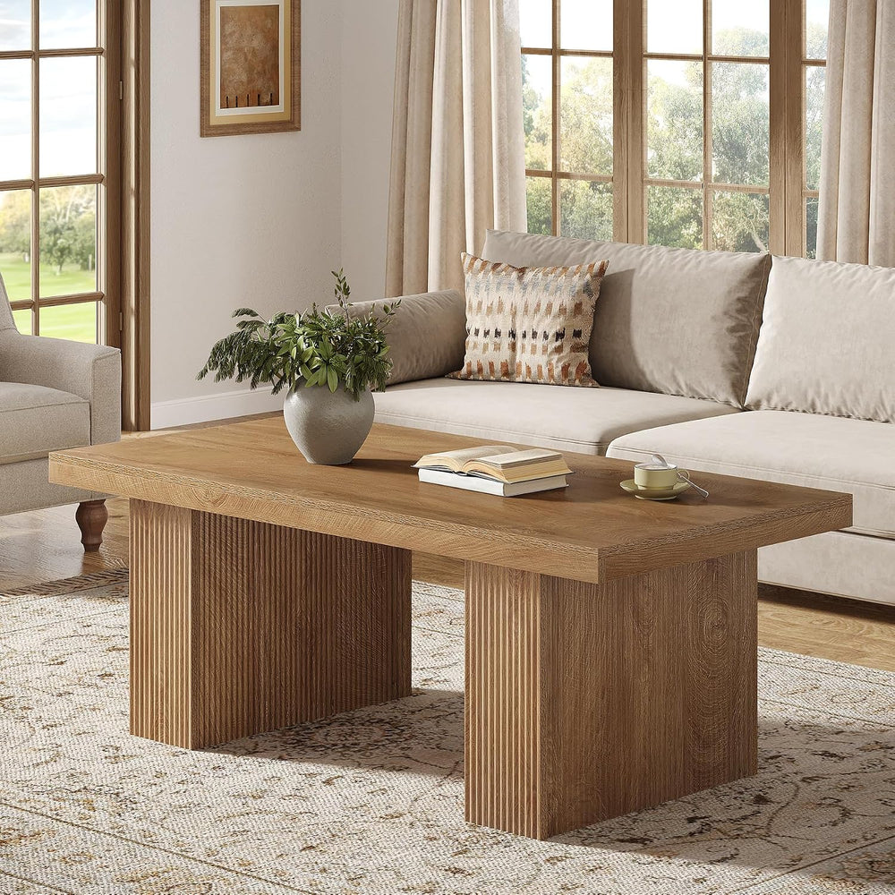 Tribesigns Farmhouse Coffee Table, 47.24 Inch Rectangle Center Table with Lar...