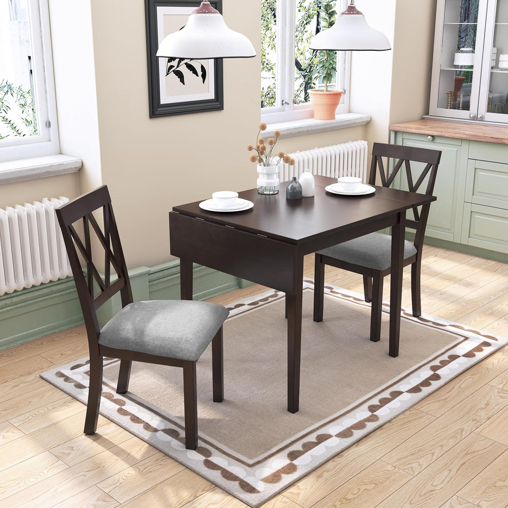 Merax Farmhouse Wooden Dining Set of 3, 45.6 inch Extendable Kitchen Table wi...