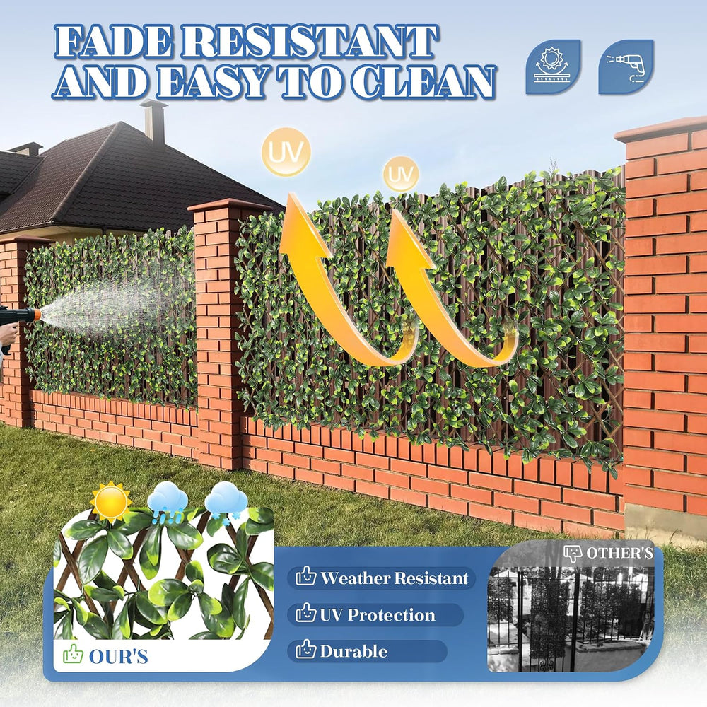 ECOOPTS Stretchable Artificial Buxus Leaf Faux Ivy Privacy Fence Screen, Expa...