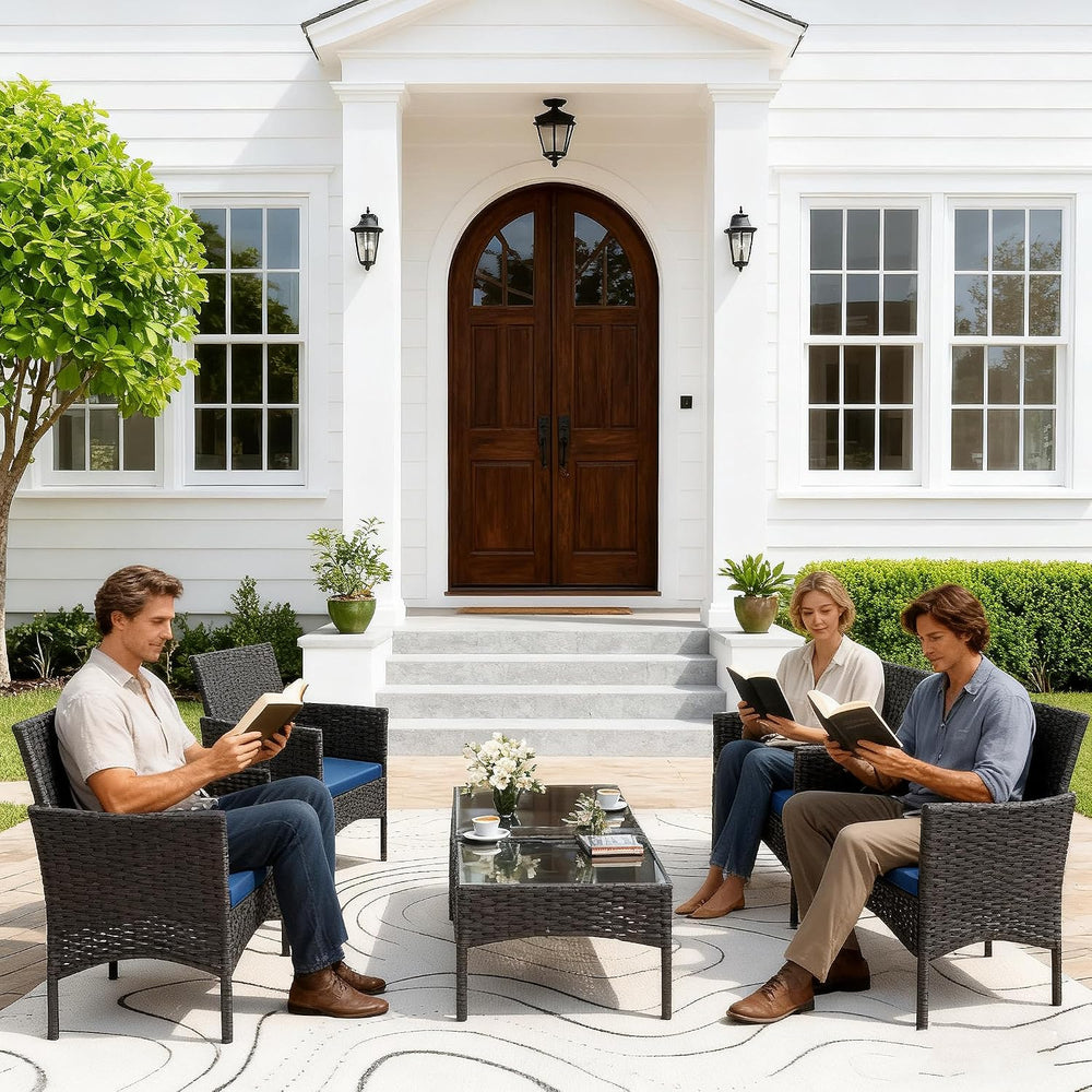 Gotland 8 Pieces Patio Furniture Set, Wicker Outdoor Furniture with 4 Chairs ...