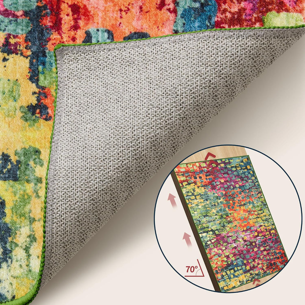Colorful Abstract 2x6 Washable Runner Rug, Modern Non Slip Runner Rugs