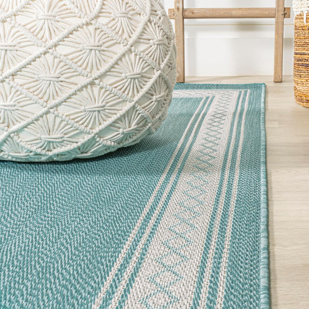 JONATHAN Y Diamond Border Indoor Outdoor Area Rug 3X5 Aqua/Light Gray, Lucia ...