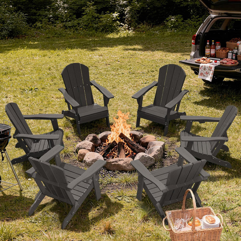 AreShark HDPE Folding Adirondack Chair with Cup Holder, Set of 2, Gray