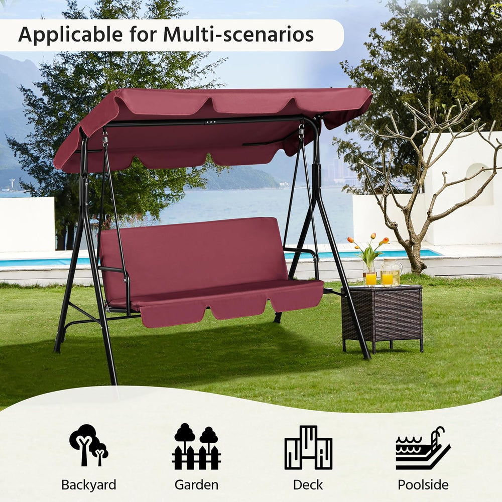 Yaheetech 3-Seat Patio Swing Chair, Adjustable Canopy & Cushion, Burgundy