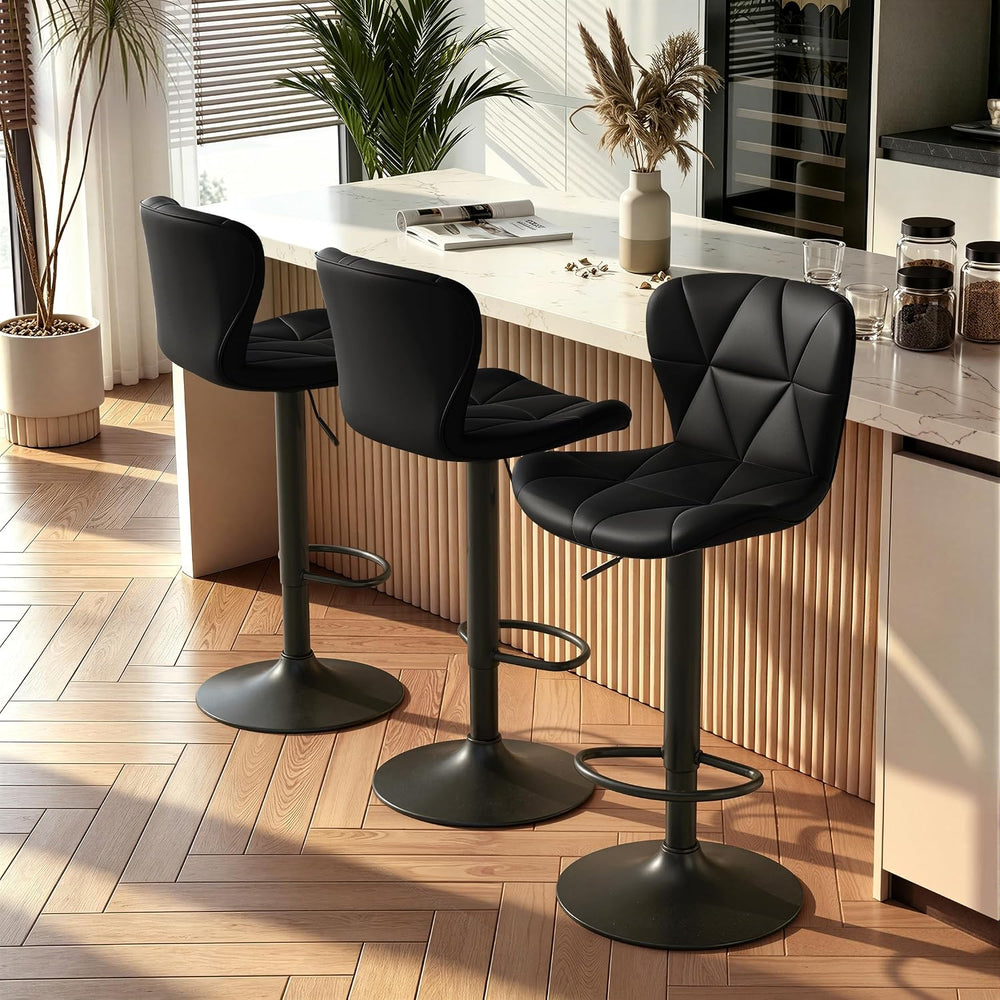 Nalupatio Modern Bar Stools Set of 3, Adjustable Faux Leather Upholstered Swi...