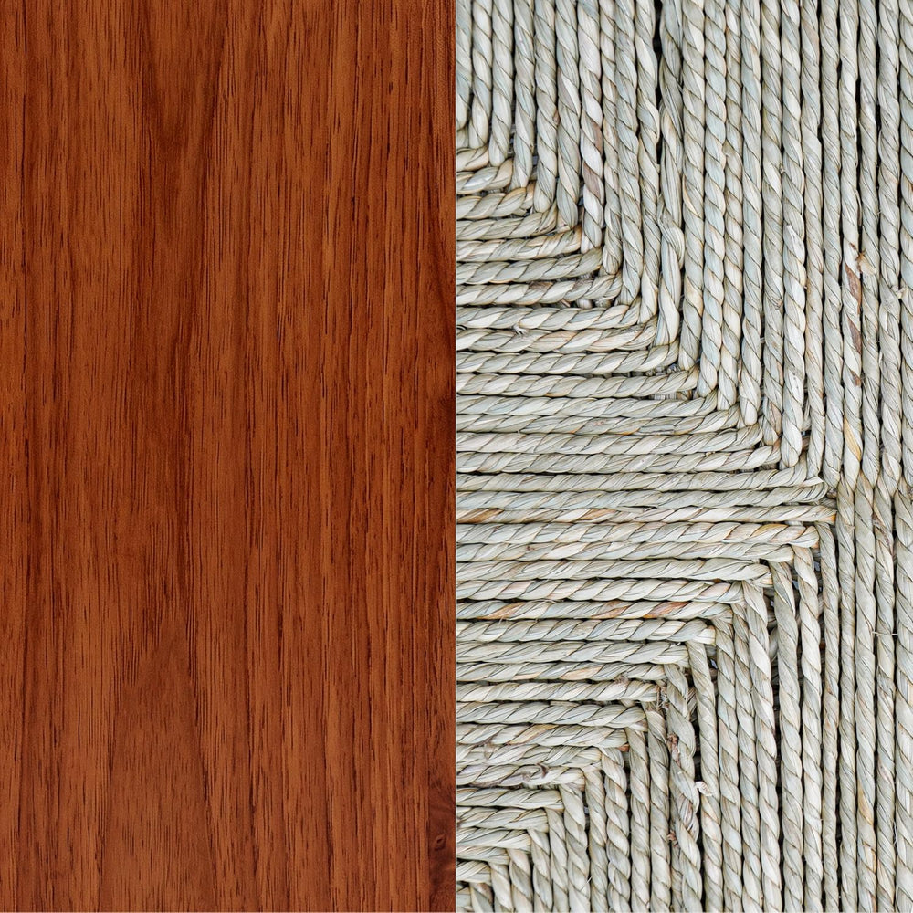 46-Inch Acacia Wood Bench with Natural Seagrass Woven Seat, Indoor Bench