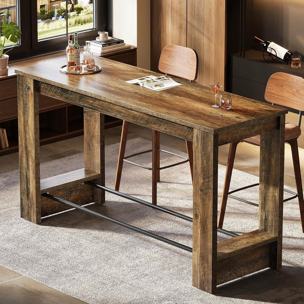 Tribesigns 63'' Bar Table Set of 2, Counter Height Table with Footrest