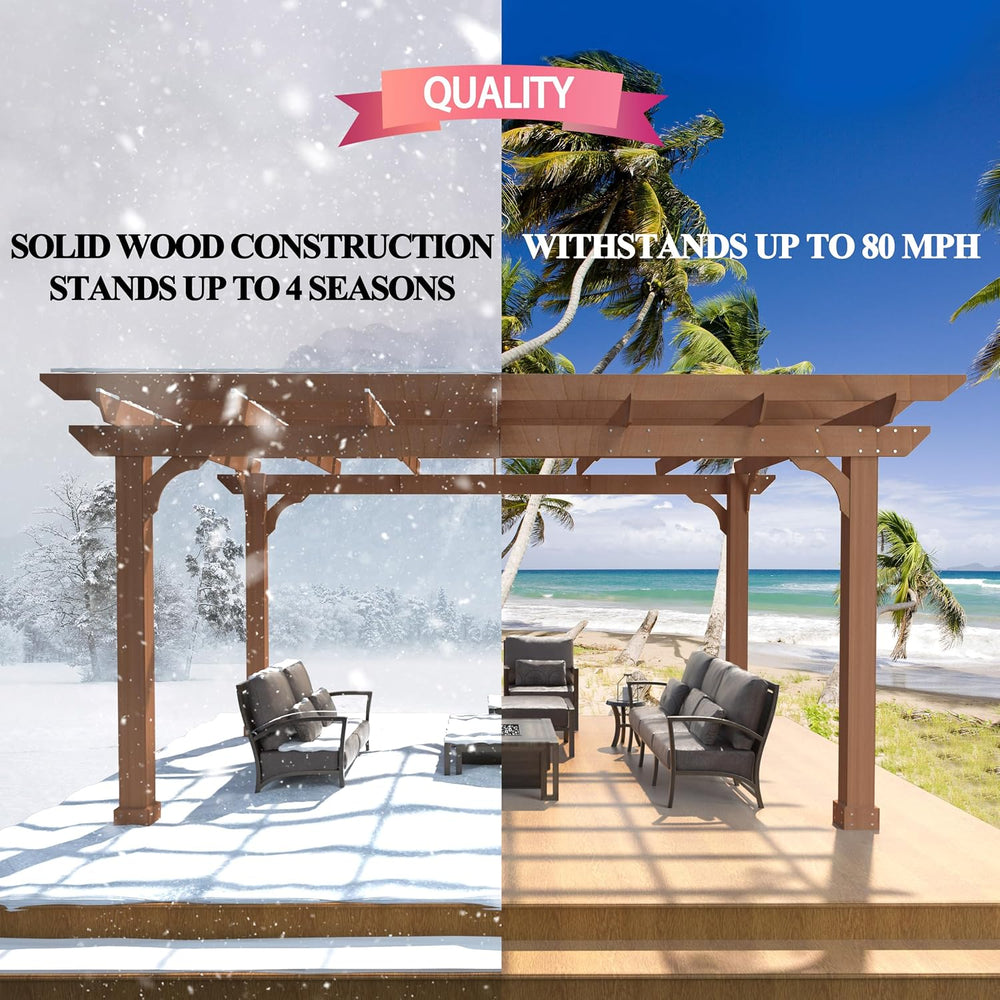 BlueWish 10' x 12' Patio Pergola, Cedar Wood Pergolas with Solid Stru...