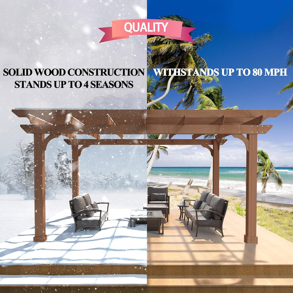MUPATER 10' x12' Wooden Pergola, Pergola Kit with Stakes, All Cedar W...