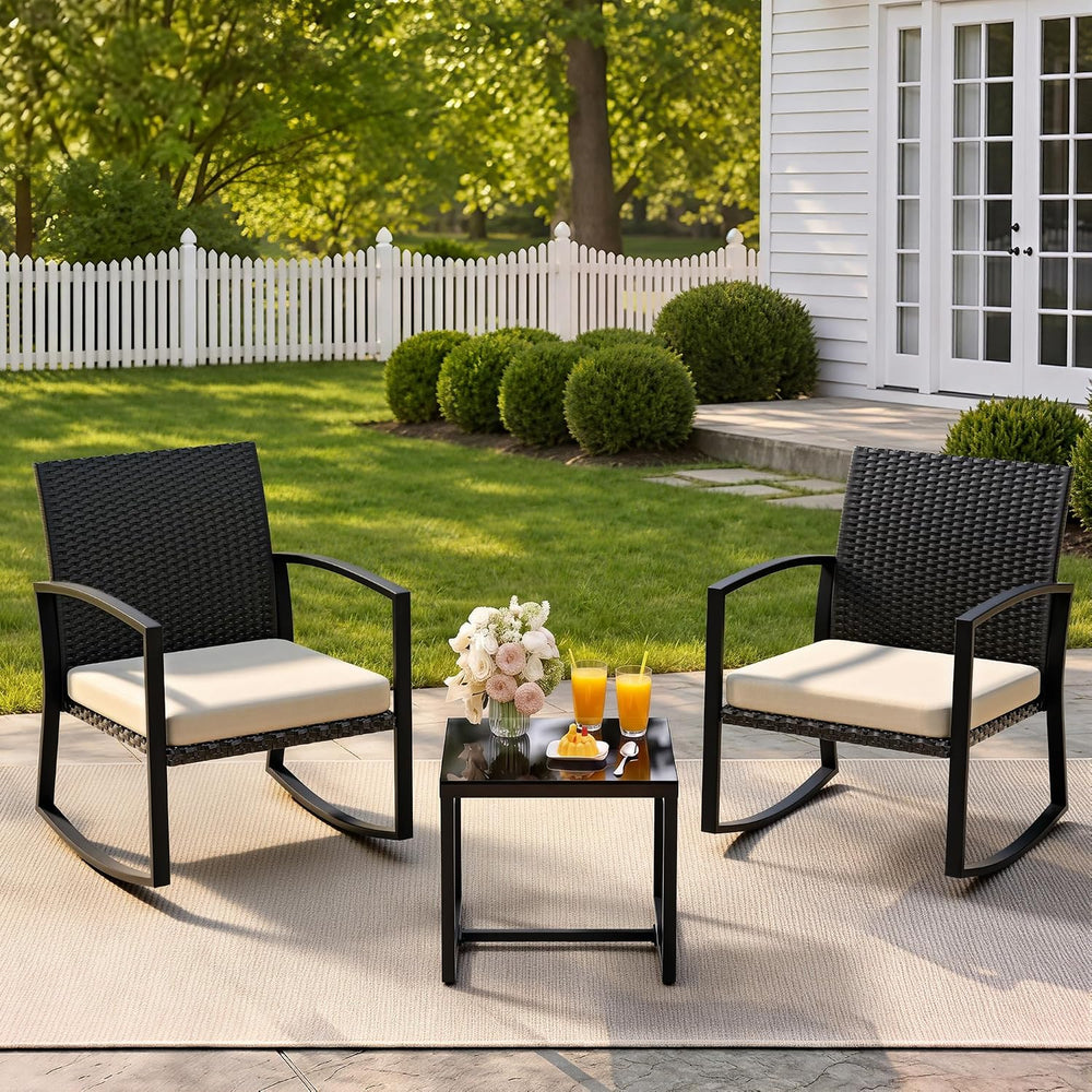 Skyfish Rocking Bistro Set - Reinforced Steel Frame - 3 Pieces Patio Furnitur...