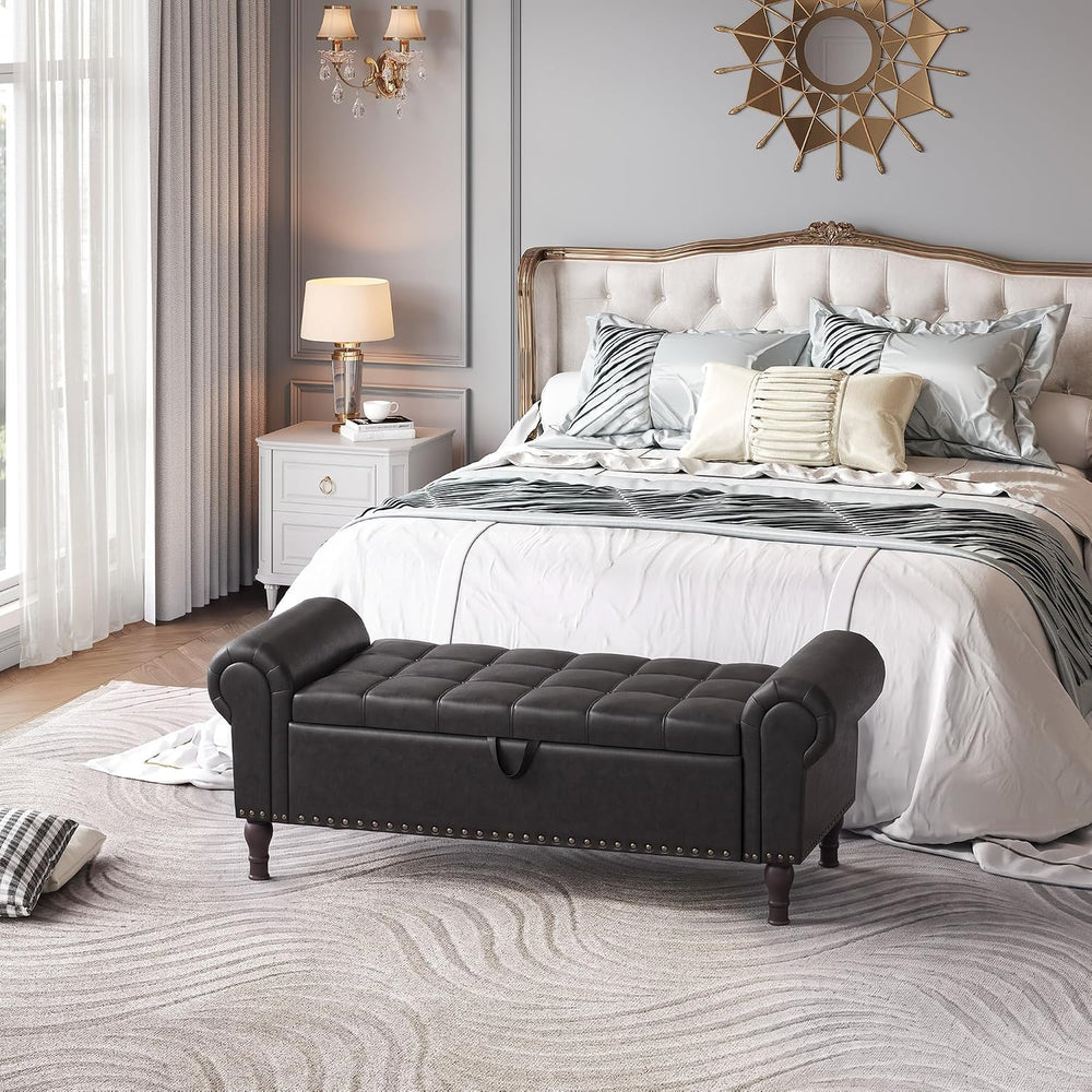 YOUDENOVA 51” Ottoman with Storage, Upholstered Storage Ottoman Bench with Ro...