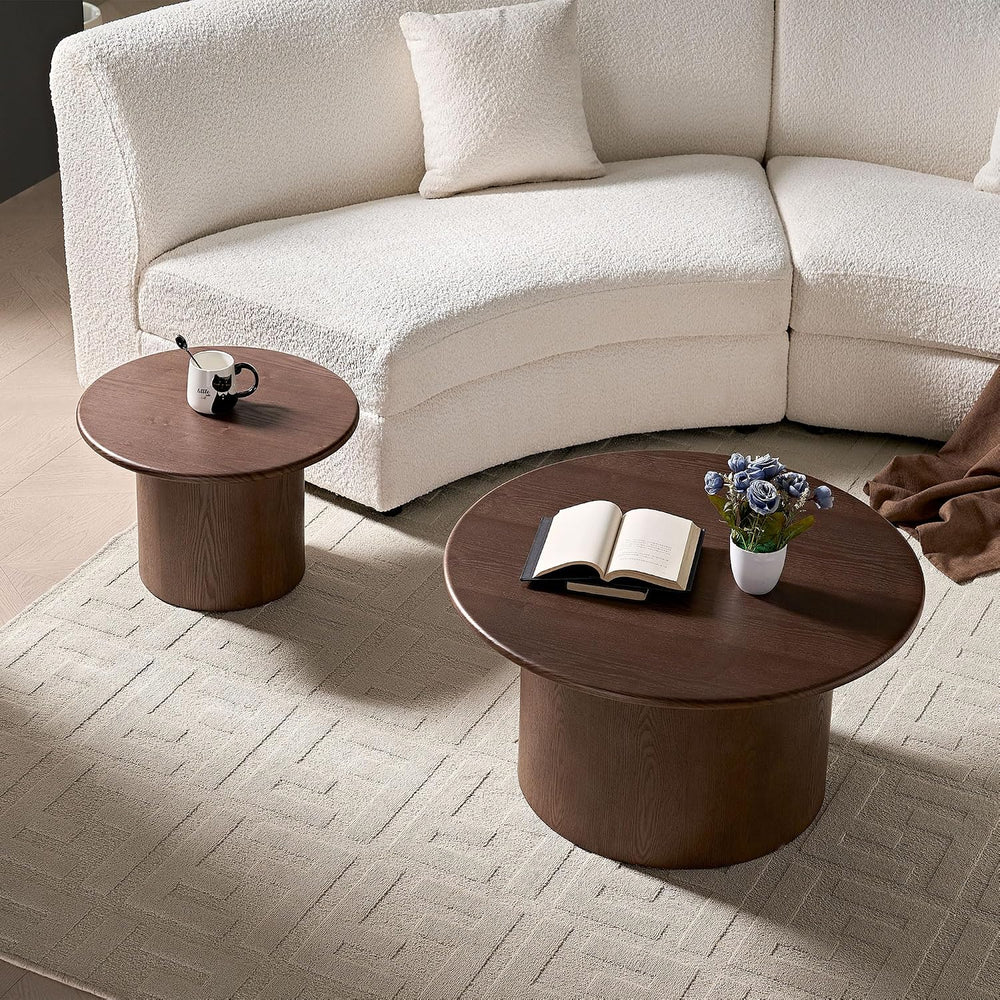 Round Nesting Coffee Table Set of 2, Mid Century Modern Wood Coffee Tables Φ ...