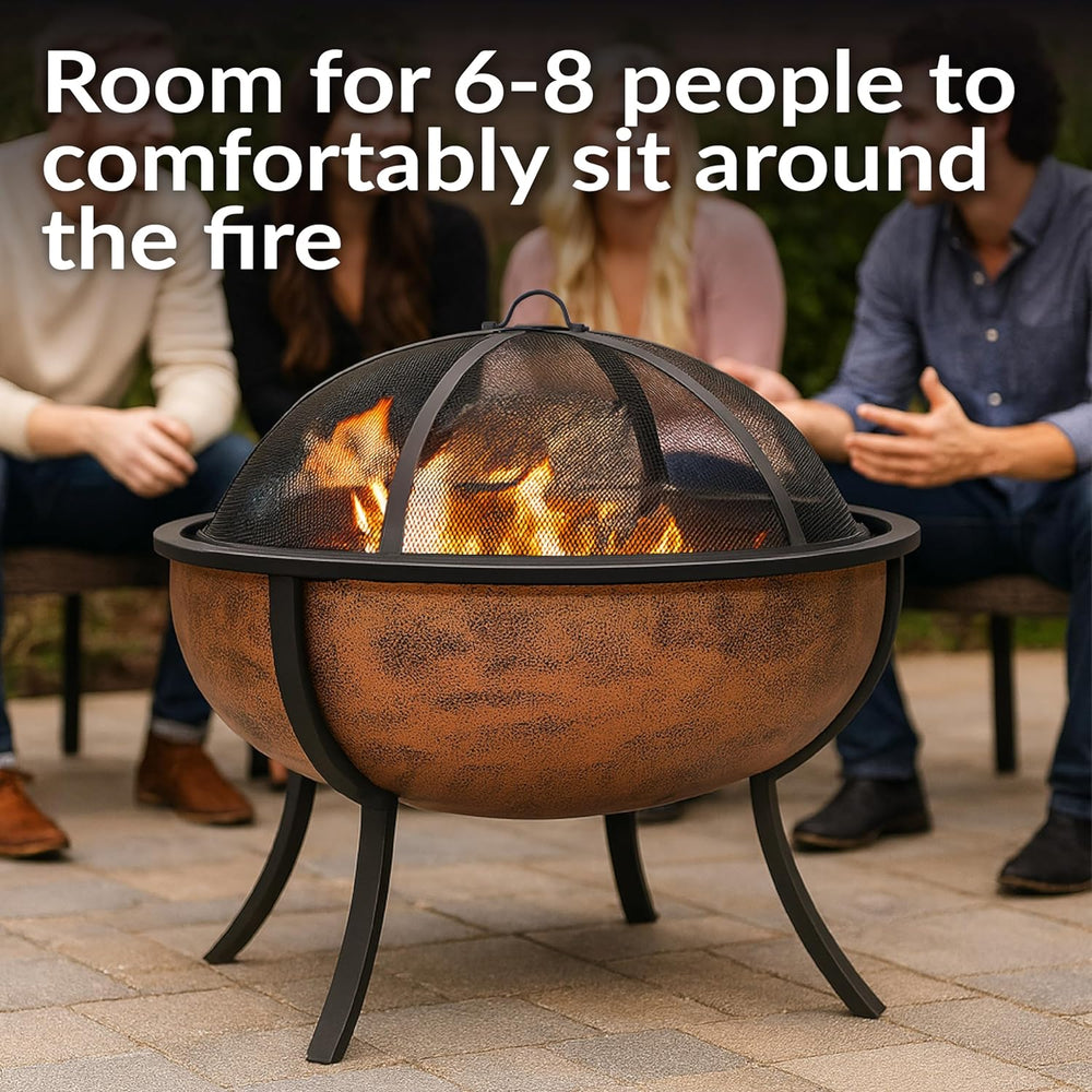 Sunnydaze Round Steel Outdoor Wood-Burning Fire Pit, 32", Copper
