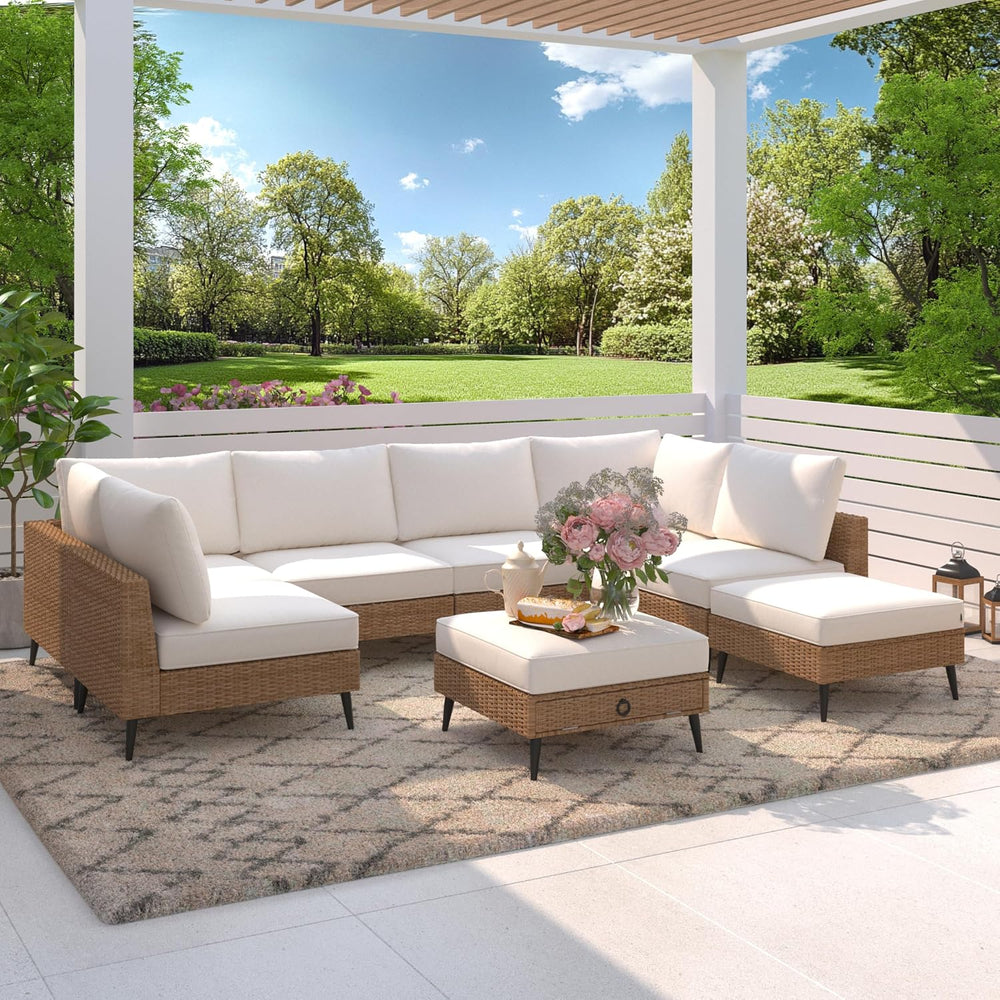 LVUYOYO 8 Pieces Outdoor Patio Furniture Set, Wicker Sectional Sofa Set for A...