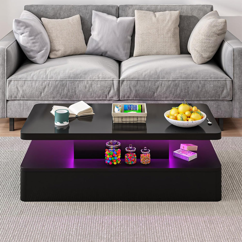 40" Modern Living Room Tables, LED Coffee Table with LED Lights, 2 Tier ...