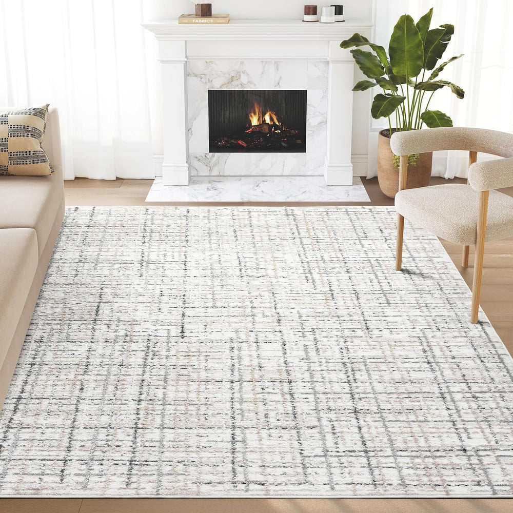 Abani Grey Area Rug for Living Room, Bedroom - Crosshatch Pattern- 4' x 6...