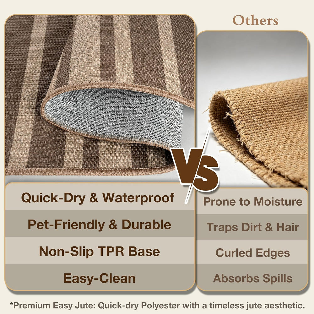 Striped Easy Jute Rug 8X10, Washable Outdoor Rug for Patio, Living Room