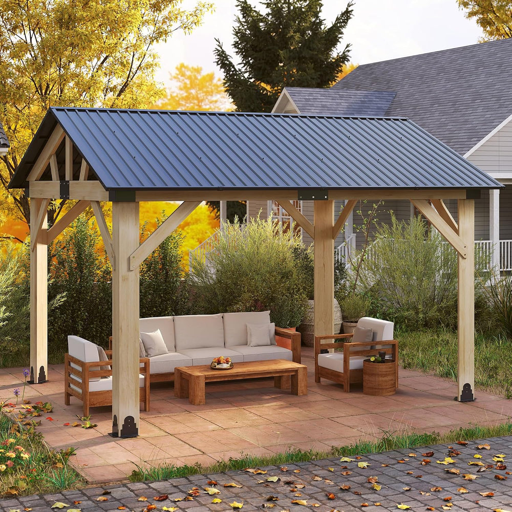 Outdoor Wood Gazebo 10'x12', Hardtop Gazebo Permanent Wooden Pavilion...