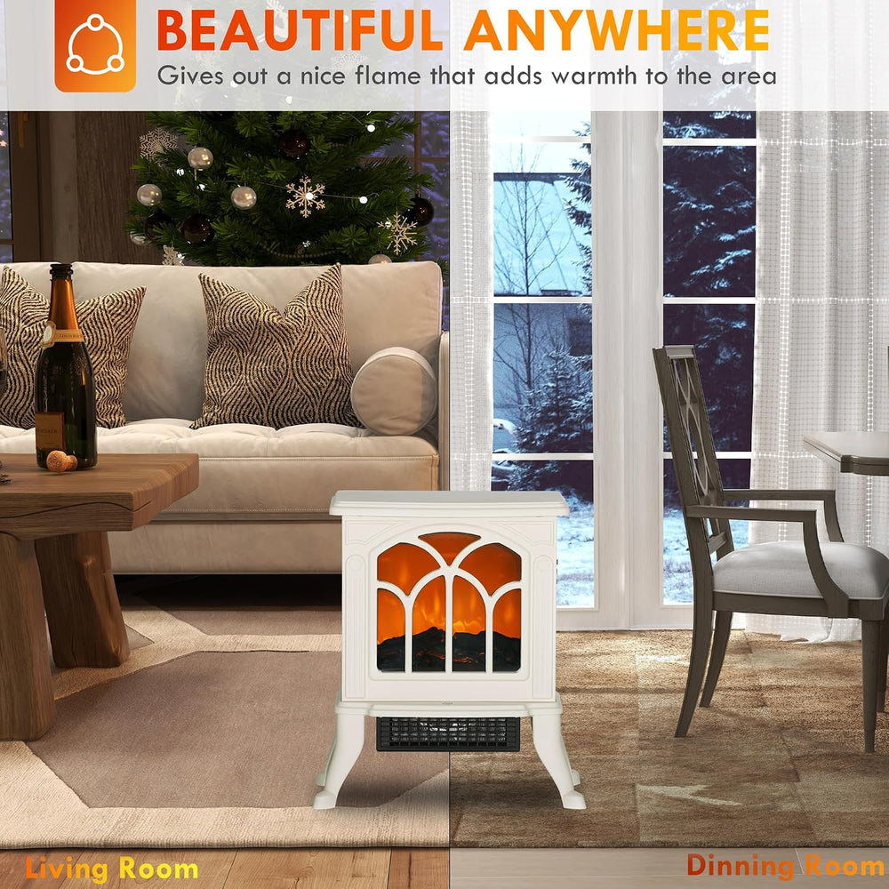 HOMCOM 17" Freestanding Electric Fireplace Stove 750W/1500W Beige