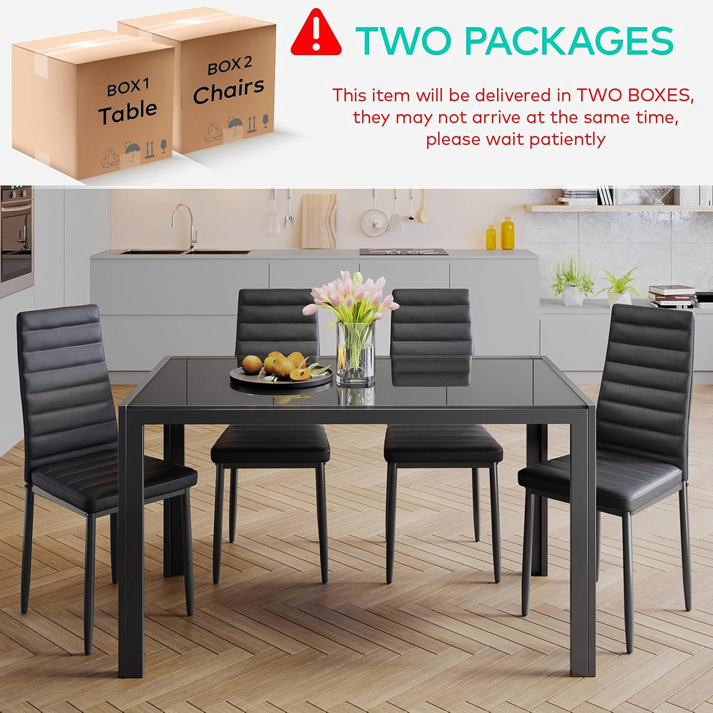 Gizoon Black 5 Piece Glass Dining Table Set, Kitchen Table and Chairs for 4