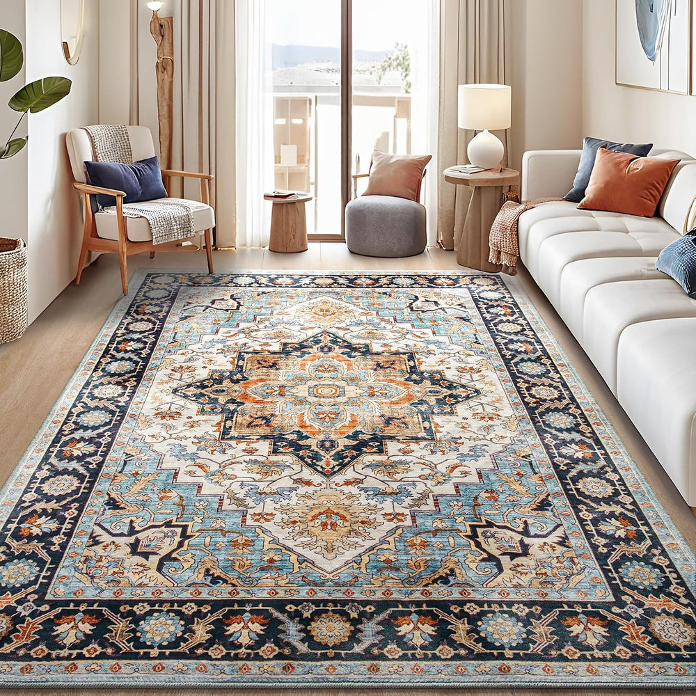 Foxmas 6x9 Wood Blue Washable Area Rugs