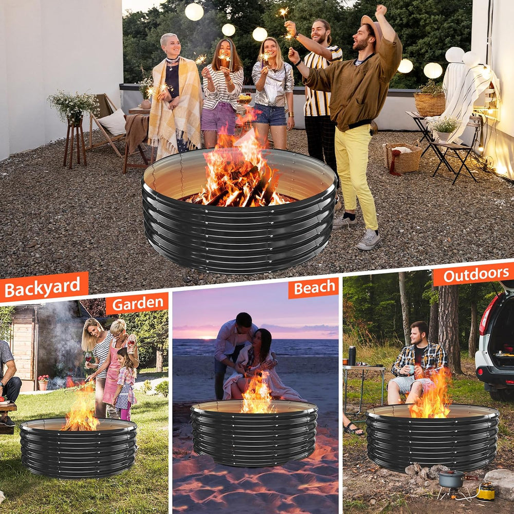 17In Tall 48 Inch Diameter Round Galvanized Fire Pit Ring/Fire Ring Black