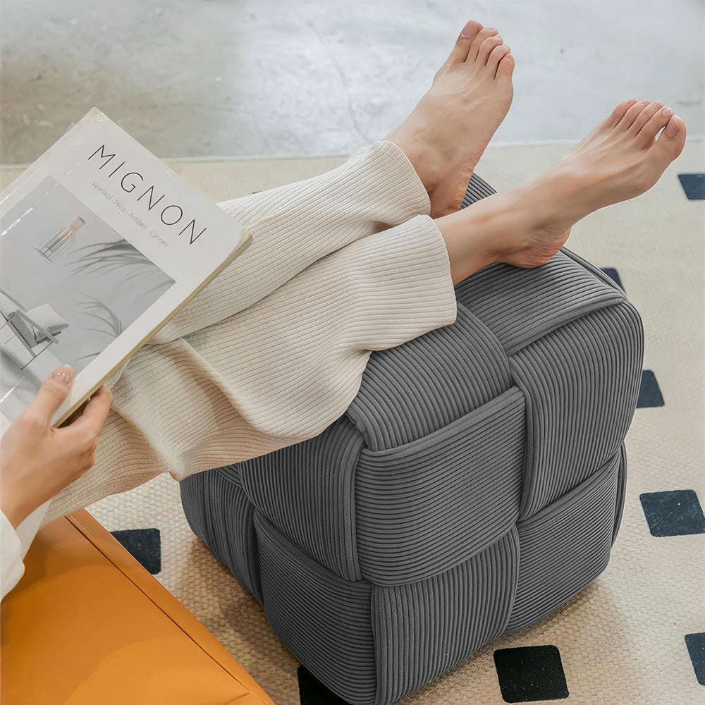 Cmishe 15" Square Woven Corduroy Ottoman Footrest - Modern Vanity Stool ...