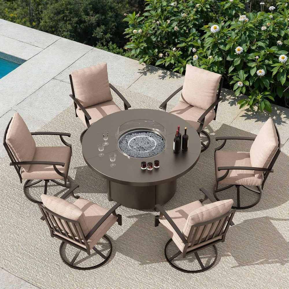 7 Piece Metal Outdoor Patio Furniture Set with 48"/55000 BTU Round Fire ...