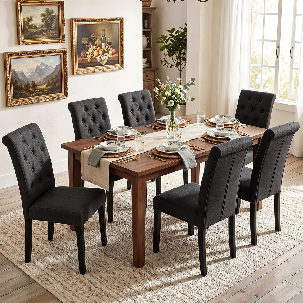 LSSBOUGHT Set of 4 Modern Tufted Dining Chairs, Button Padded Fabric Chairs w...