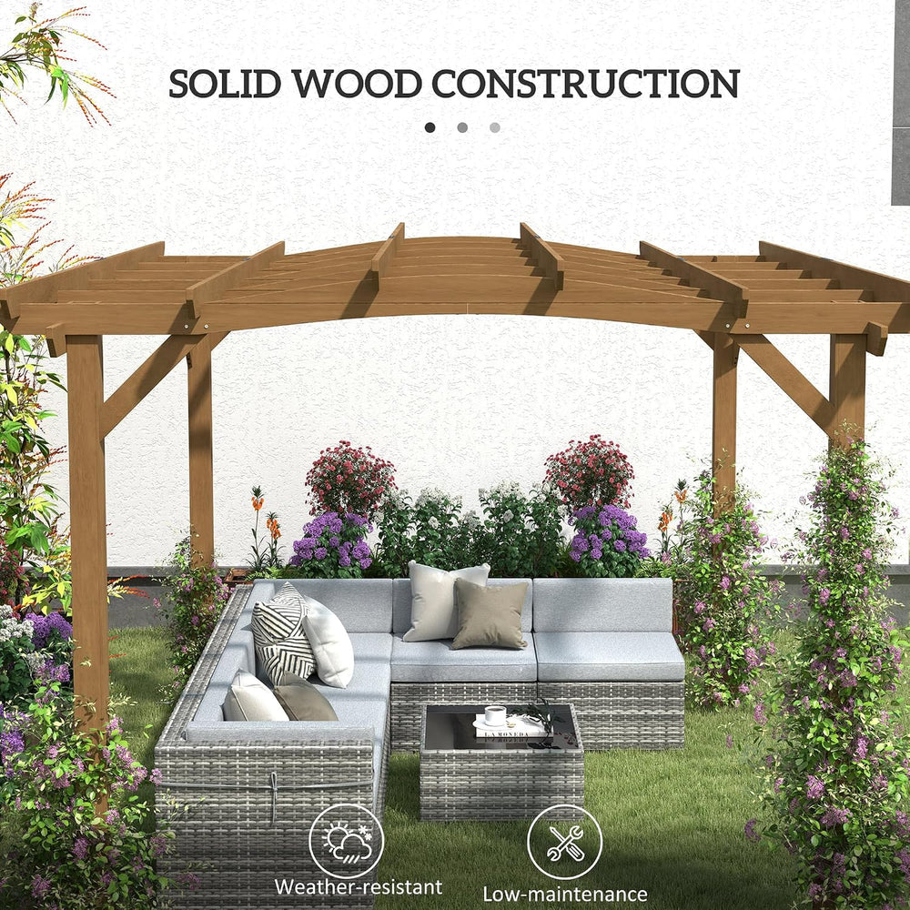 Outsunny 10' x 12' Outdoor Pergola with Arched Roof Wood Gazebo Dark ...