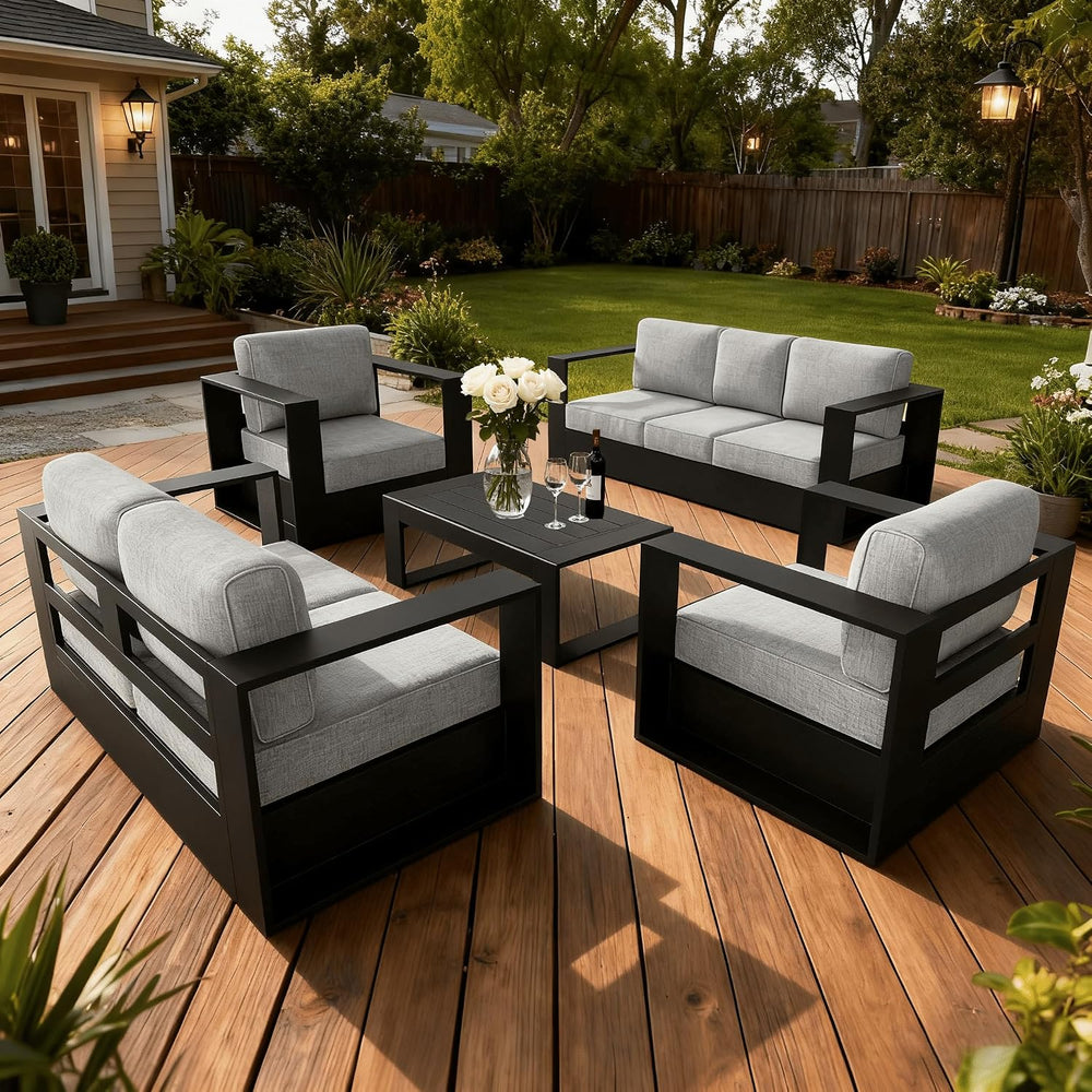 LayinSun 5 Piece Oversized Aluminum Outdoor Furniture Set with Coffee Table