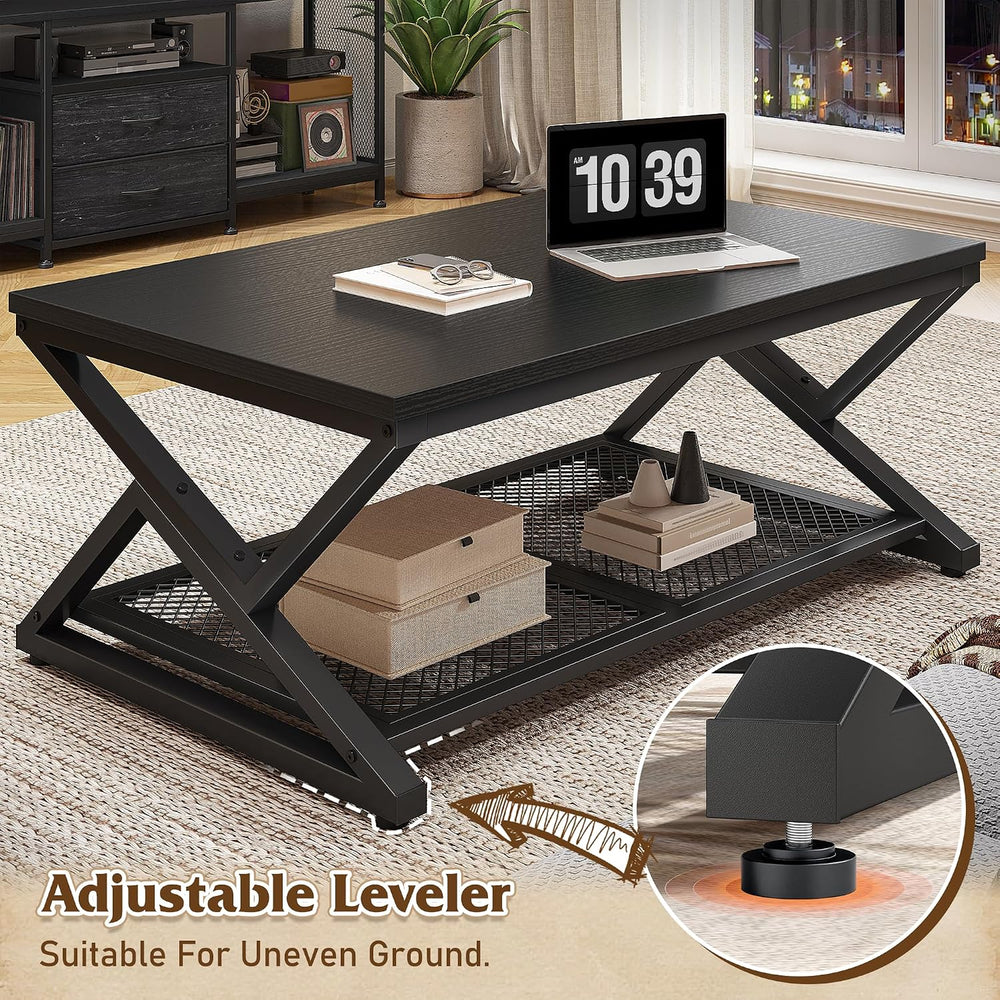 EnHomee Coffee Table with Storage & Shelf for Living Room, Black Oak