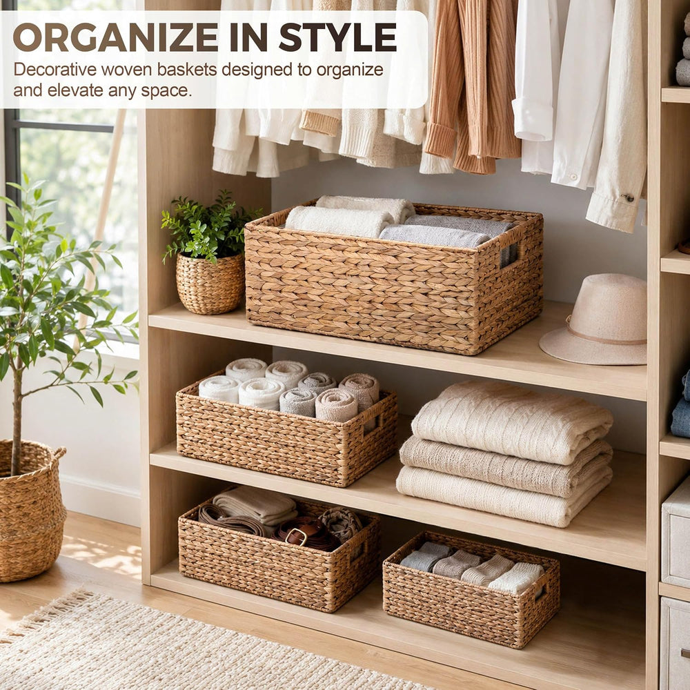 M4DECOR Set of 4 Water Hyacinth Storage Baskets for Shelves – Handwoven Wicke...