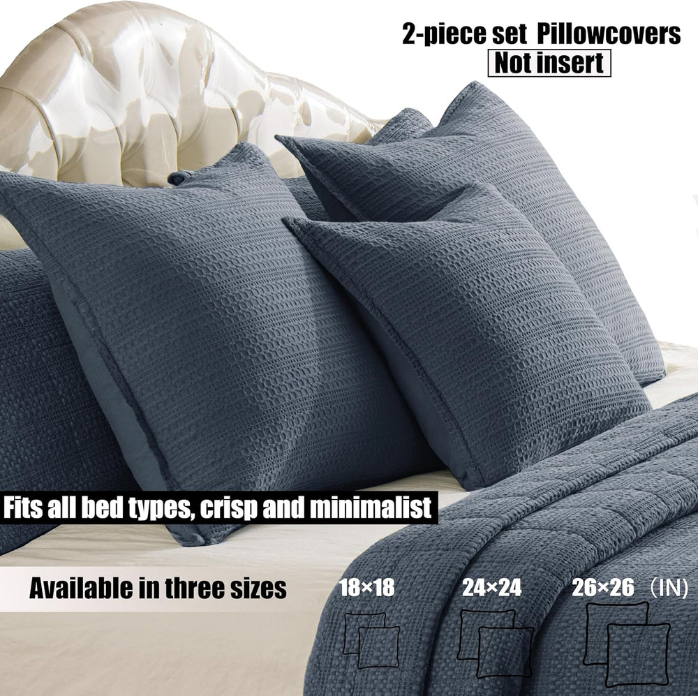 Cotton Blue Grey Decor Euro Sham Covers 26x26 Set of 2