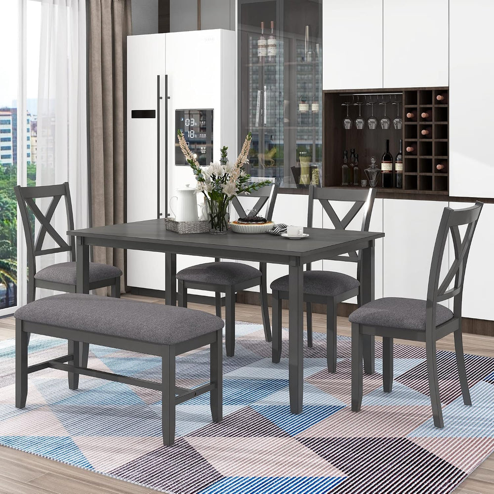 Merax 6-Piece Farmhouse Dining Table Set, 60" Solid Wood Rectangular Kit...