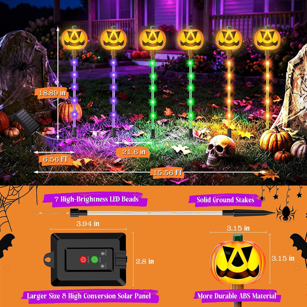 Upgraded Solar Pumpkin Lights Outdoor Halloween Decorations, 12 Pack