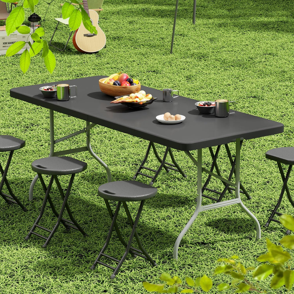 OS MOTOR 4ft Folding Table with Carry Handle, 48 Inch, Black