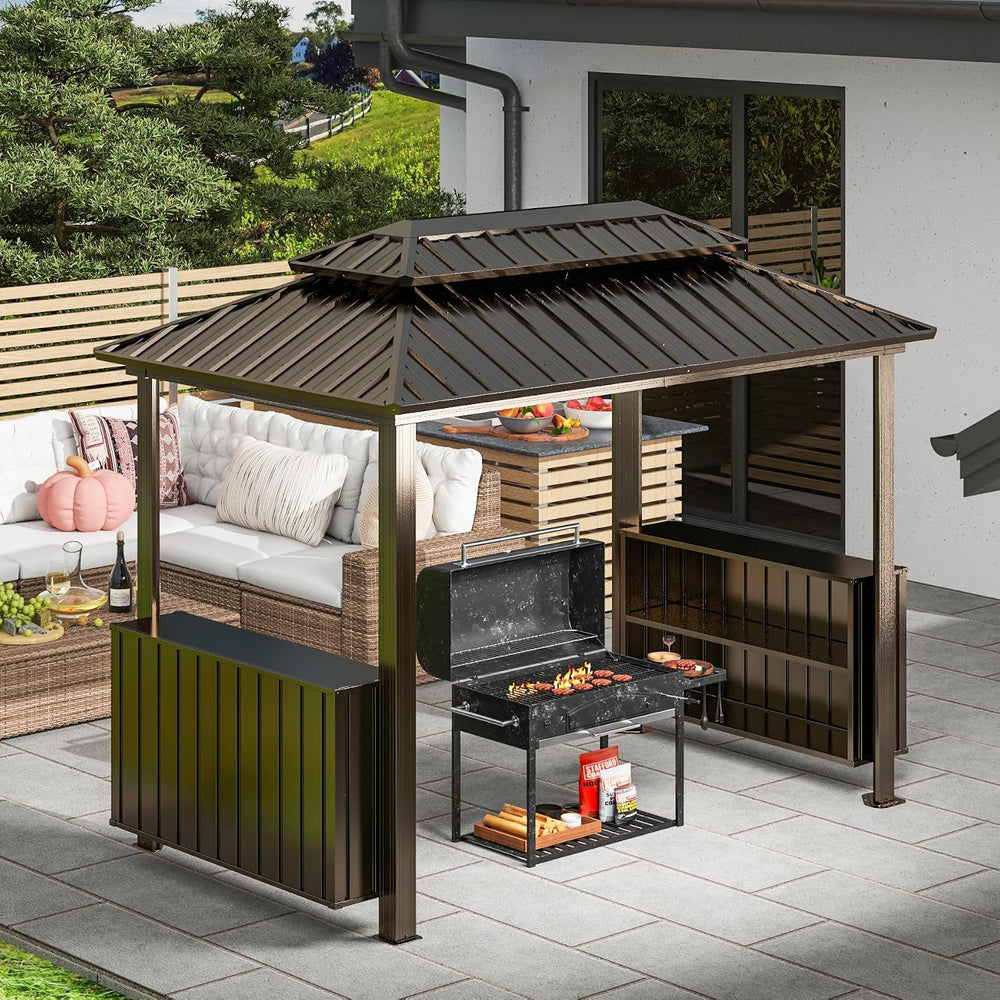Domi 6x10FT Hardtop Grill Gazebo, BBQ Gazebo with Double Galvanized Steel Roo...