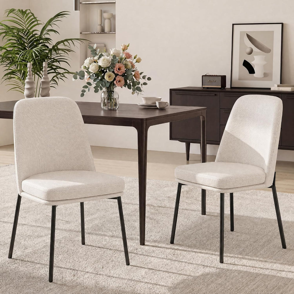 COLAMY Leather Dining Chairs Set of 2 with Metal Legs, Beige