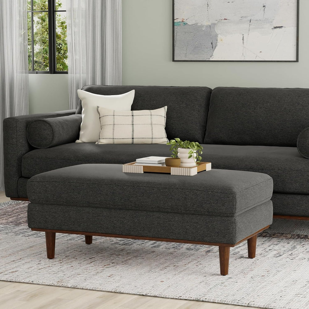 SIMPLIHOME Morrison 49" Wide Woven-Blend Fabric Ottoman in Charcoal Grey