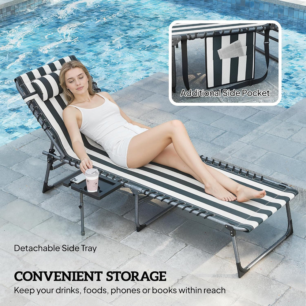 Outsunny Folding Chaise Lounge Chair Outdoor Tanning Chair Blue and White
