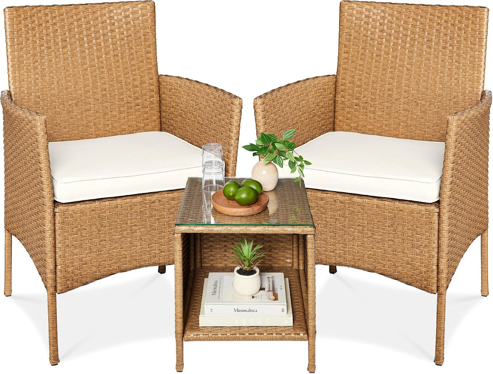 Best Choice Products 3-Piece Outdoor Wicker Conversation Bistro Set, Space Sa...