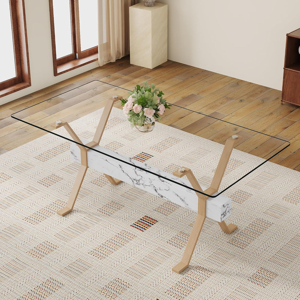Glass Dining Table 71"｜Modern Dining Table for 6-8｜0.4" Thick Tempe...