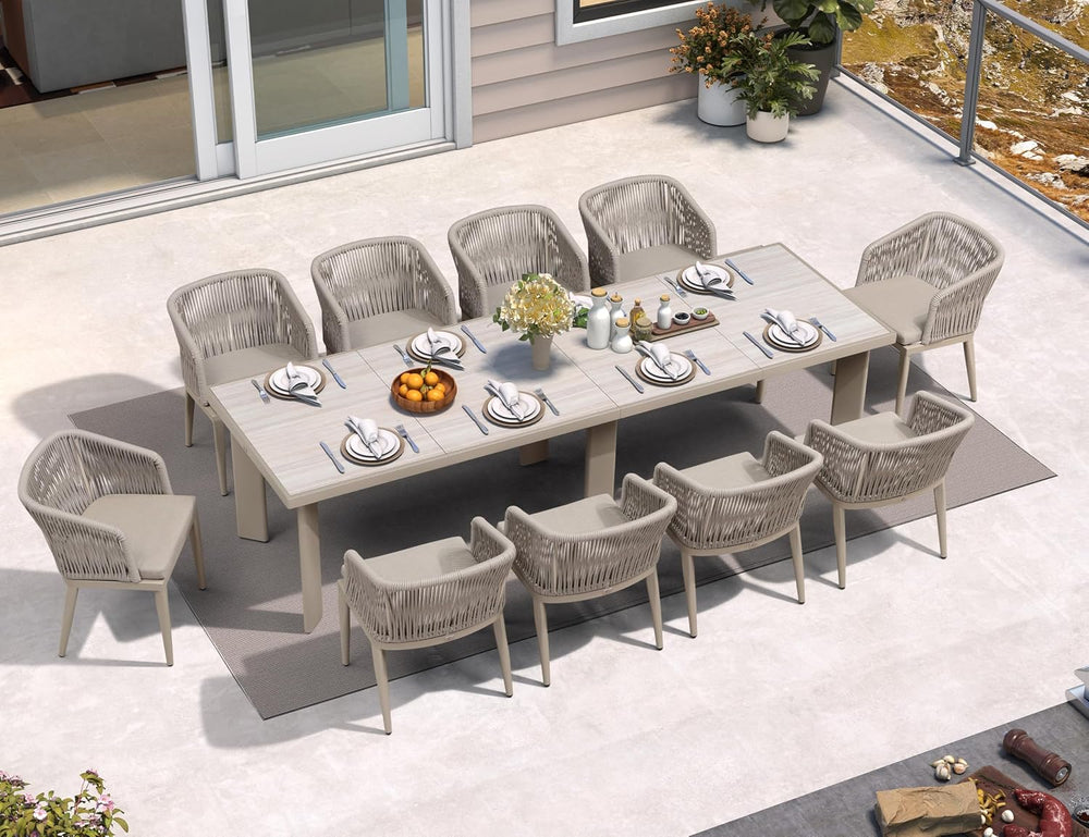 PURPLE LEAF Patio Dining Set for 10 with Sunbrella Cushion Chairs Champagne